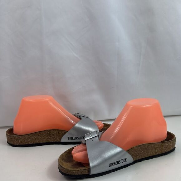 Birkenstock Madrid Silver  Patent Leather Single Strap Women's Sandals - Picture 4 of 13